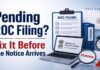 Pending ROC filing notice warning for an Indian private limited company.